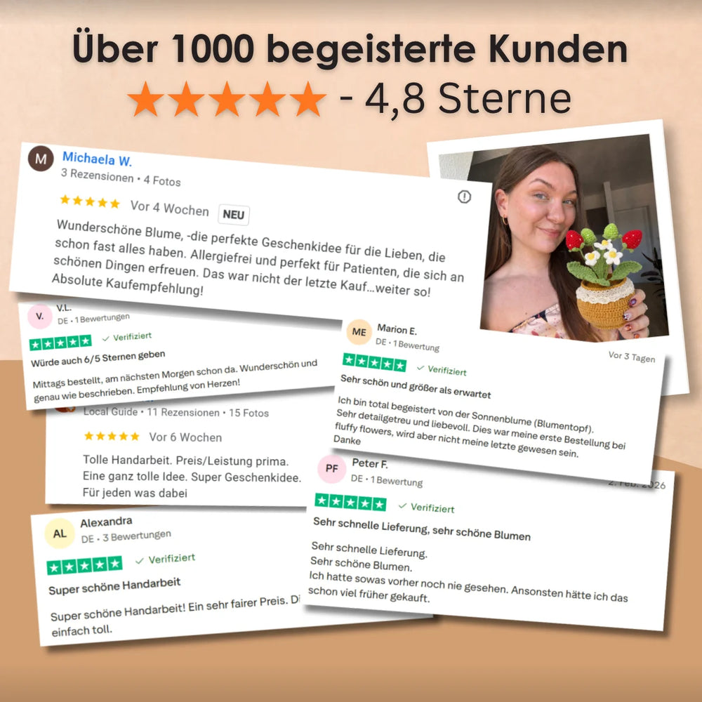 Kundenbewertungen zu den gehäkelten Erdbeeren im Topf