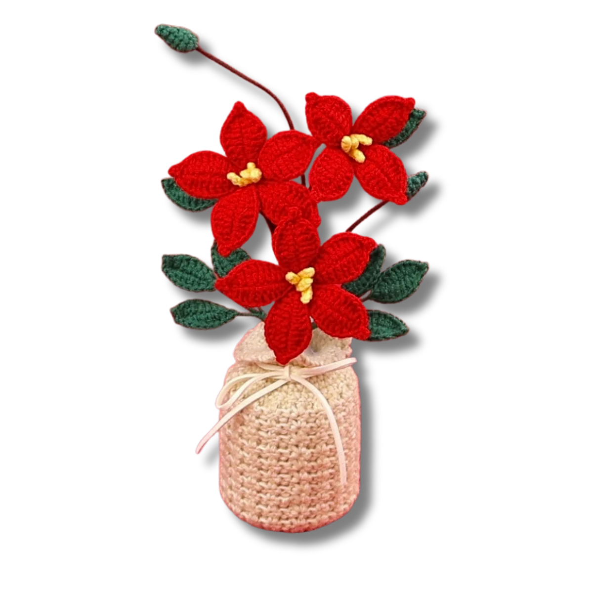 Gehäkelter Weihnachtsstern in gehäkelter Vase